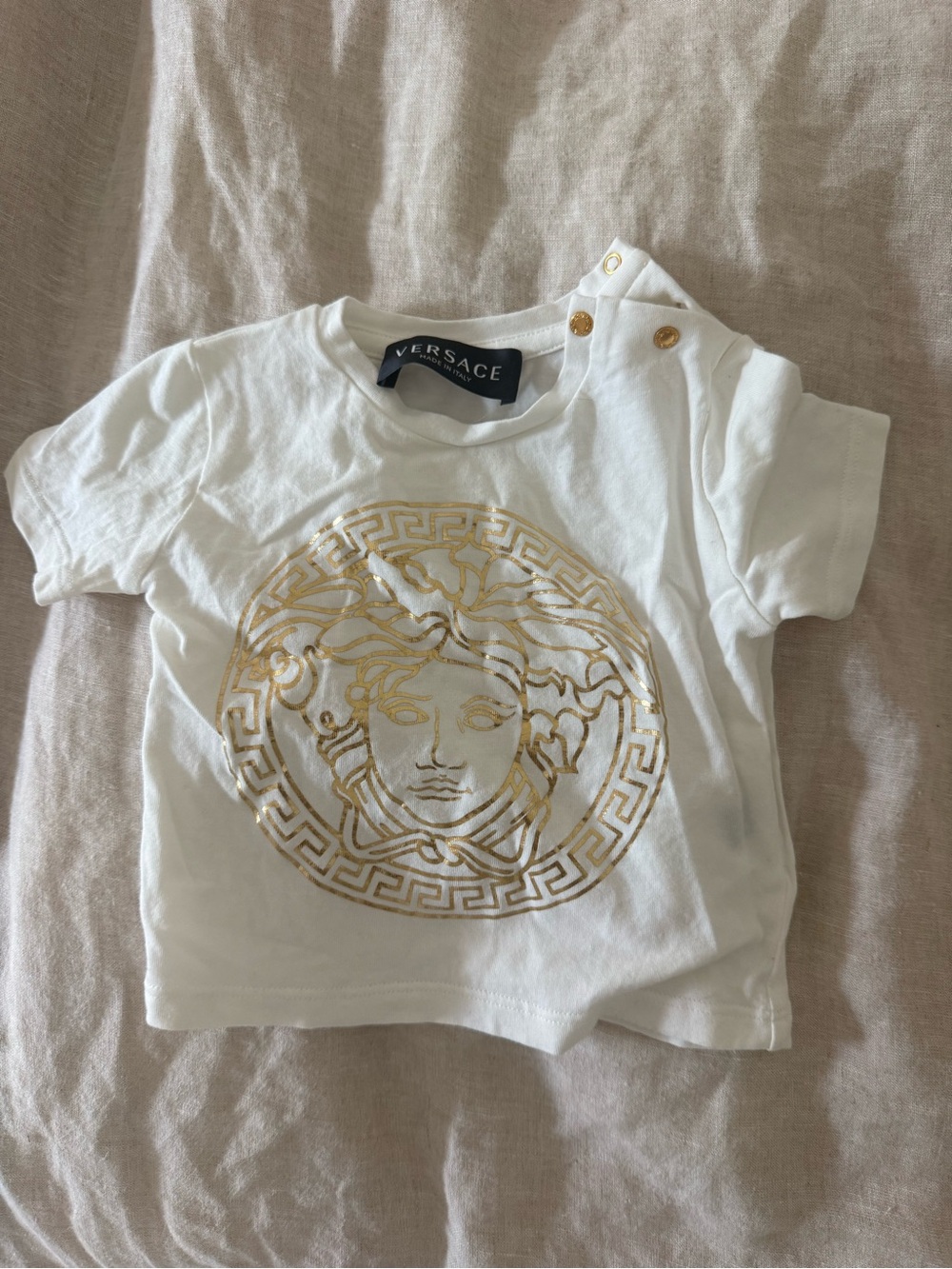 Versace Kids White Tee with Gold Medusa Crest
